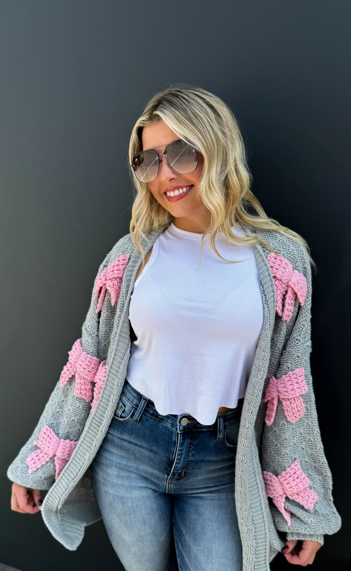 Clara Bow Knit Cardigan in Navy