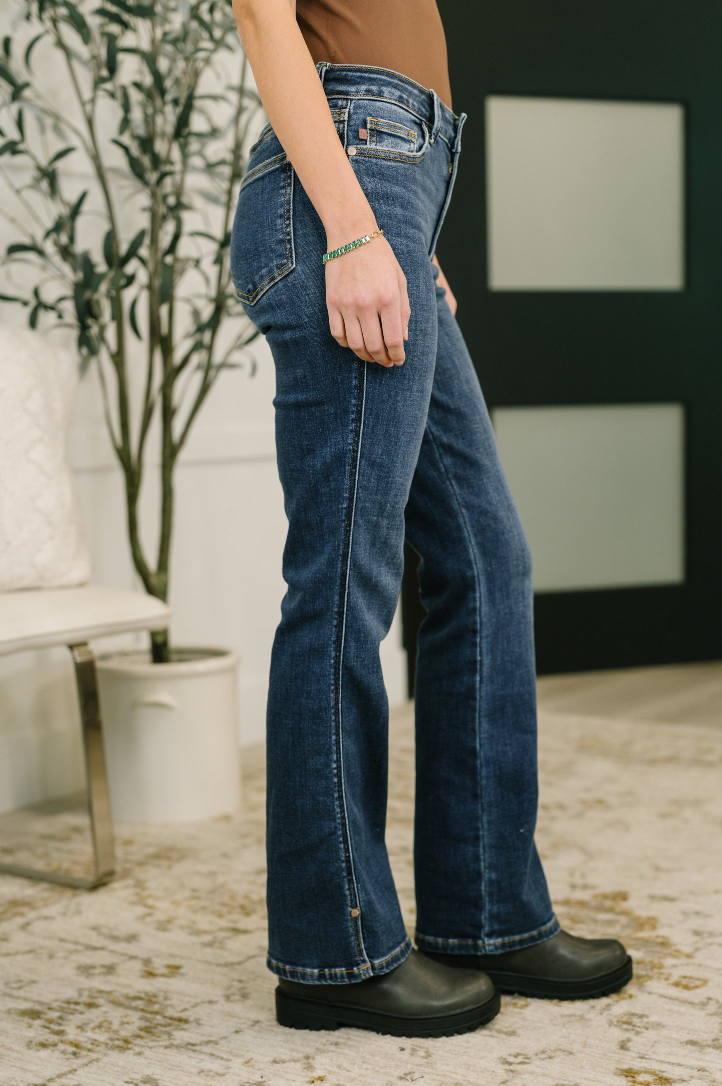 Judy Blue 32" Casey Mid Rise Bootcut with Cell Phone Back Pocket & Slit