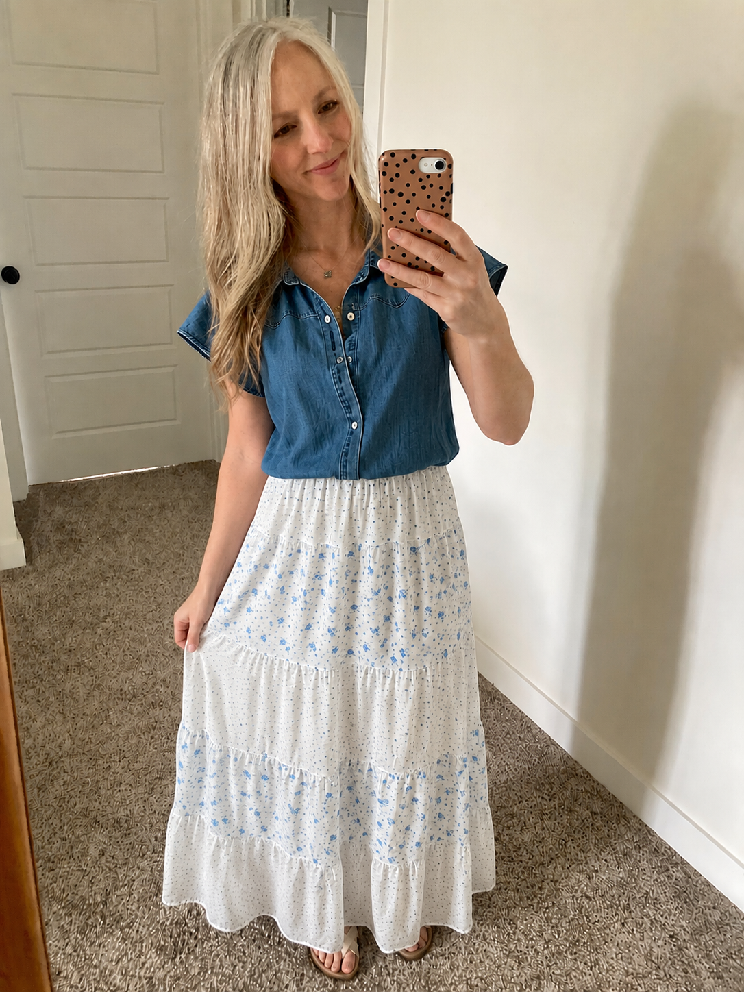 Blue Floral Boho Tiered Skirt