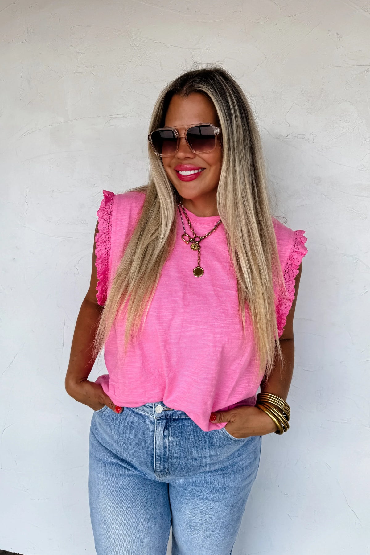 Sweet Lace Days Tee in Pink