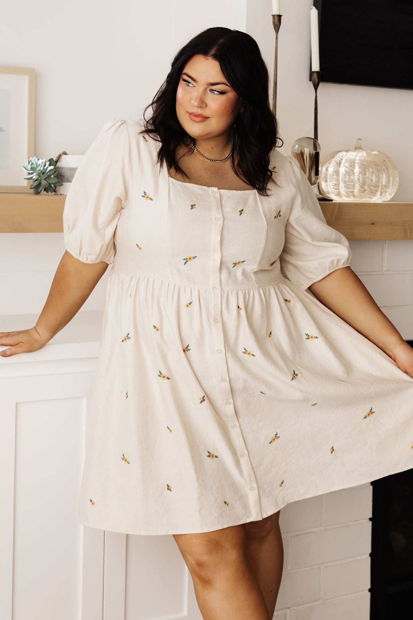 Dream a Little Dream Embroidered Corduroy Dress