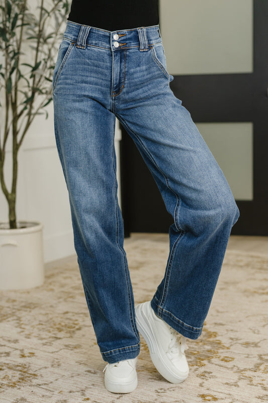 Judy Blue 31" Elsie High Rise Double Button Wide Leg Jeans