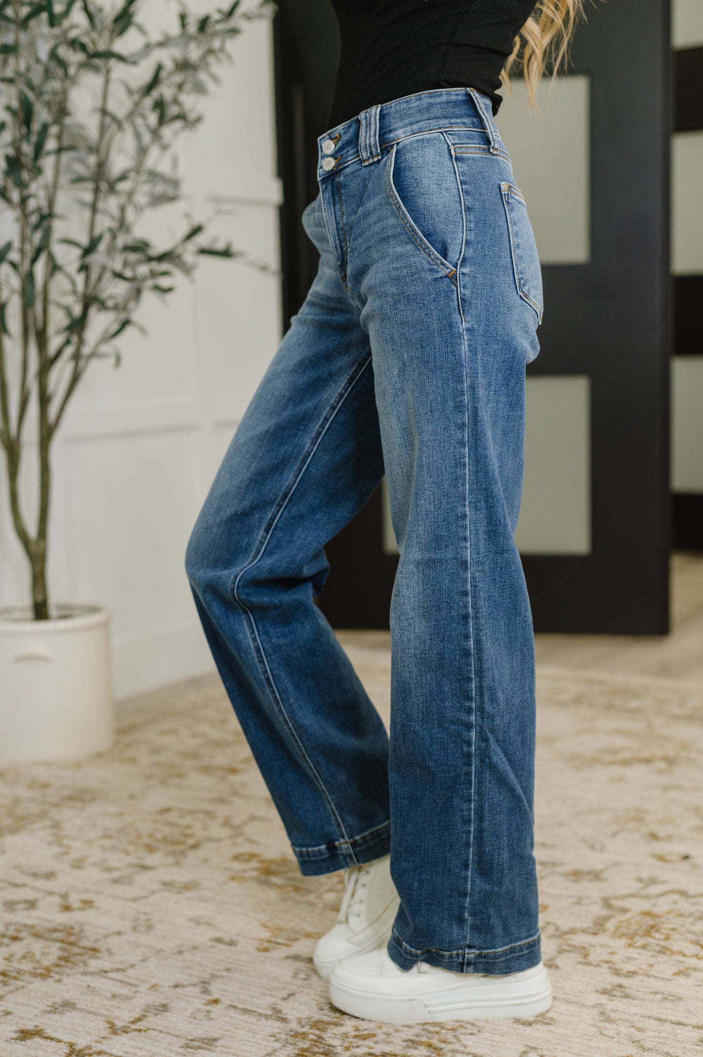 Judy Blue 31" Elsie High Rise Double Button Wide Leg Jeans