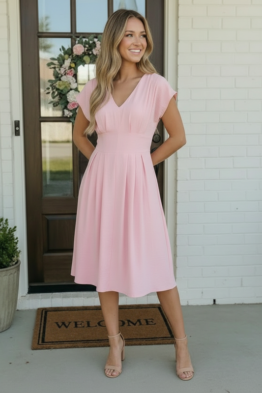 Pretty in Pink Flutter Sleeve Midi Dress