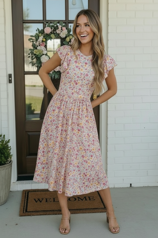 Flutter Into Spring Floral Midi Dress