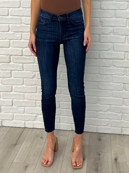 Judy Blue Fallon 28.5" Inseam Mid Rise Adjustable Waist Raw Hem Skinny Jeans