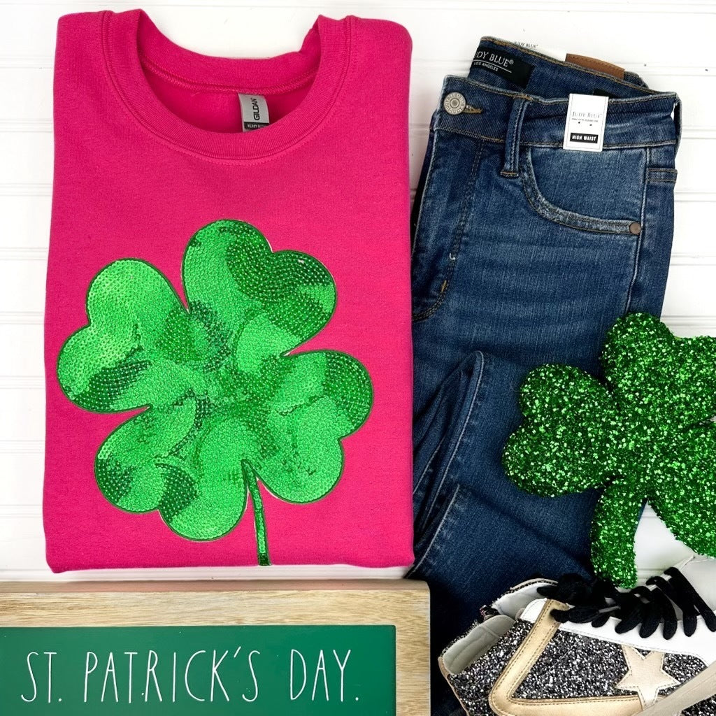 Shamrock Sequin Patch Sweatshirt in Two Colors