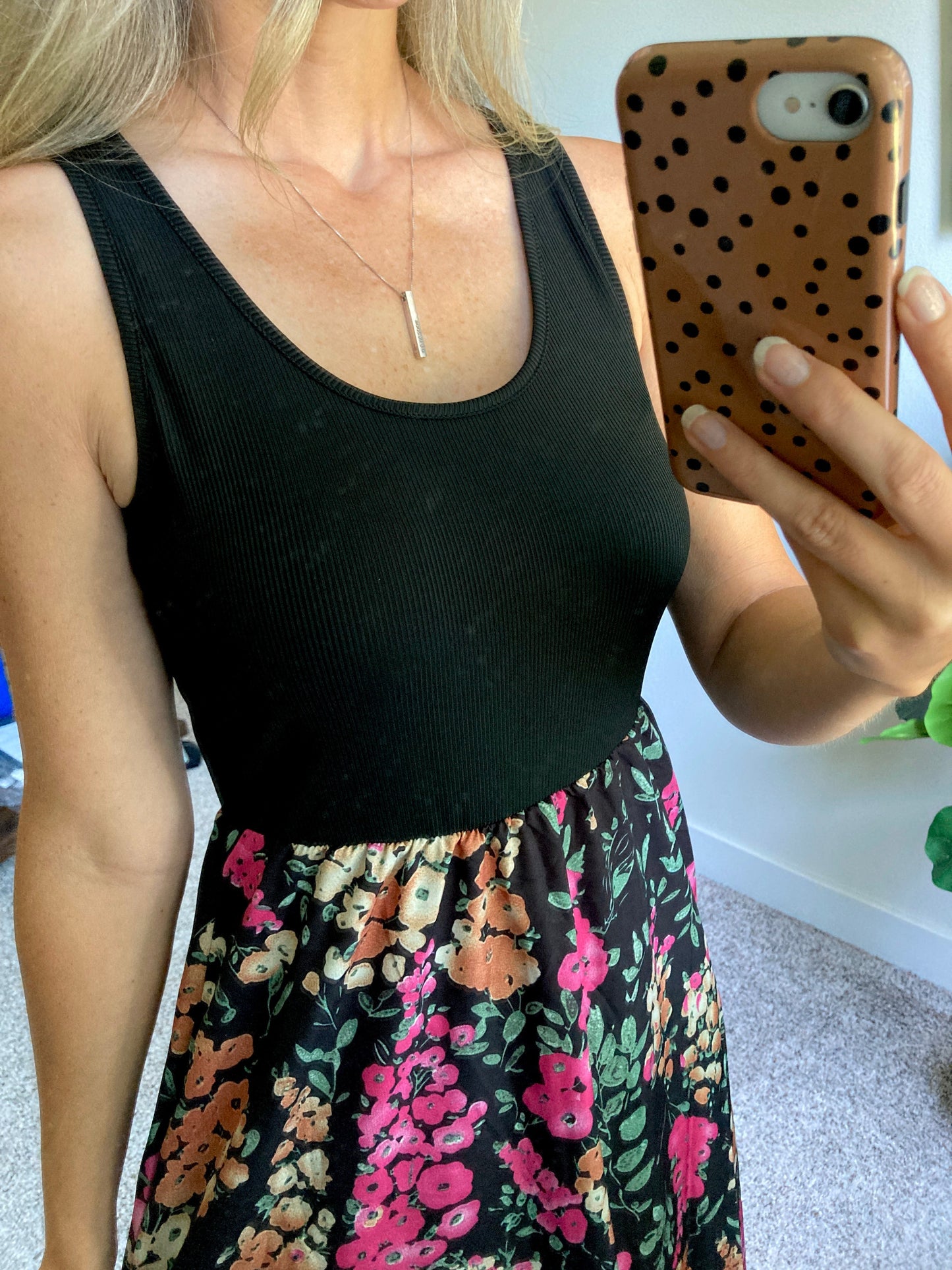 Floral Color Block Sleeveless Maxi Dress