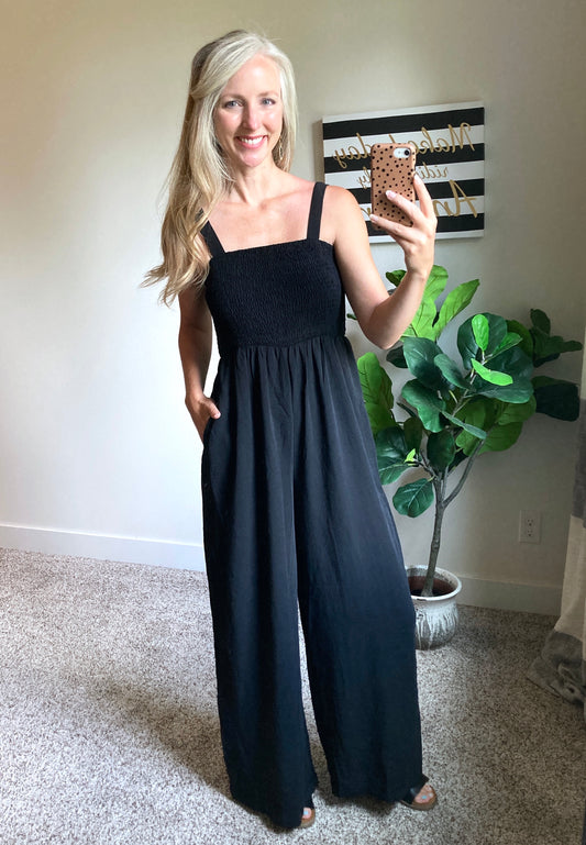 Smocked Top Wide Leg Jumpsuit - 4 Color Options