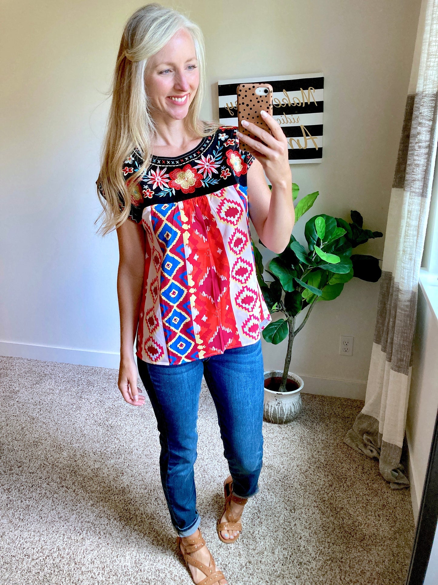 Boho Embroidered Short Sleeve Top