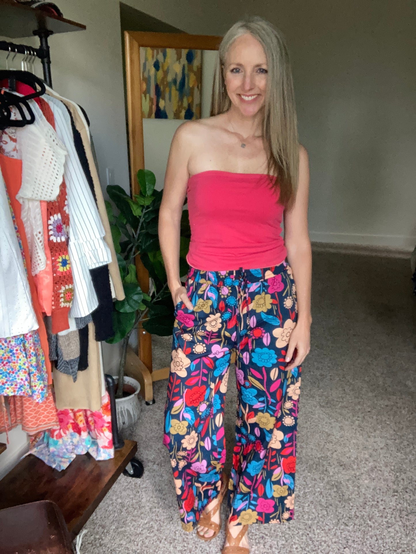 Retro Floral Smocked Wide Leg Pants