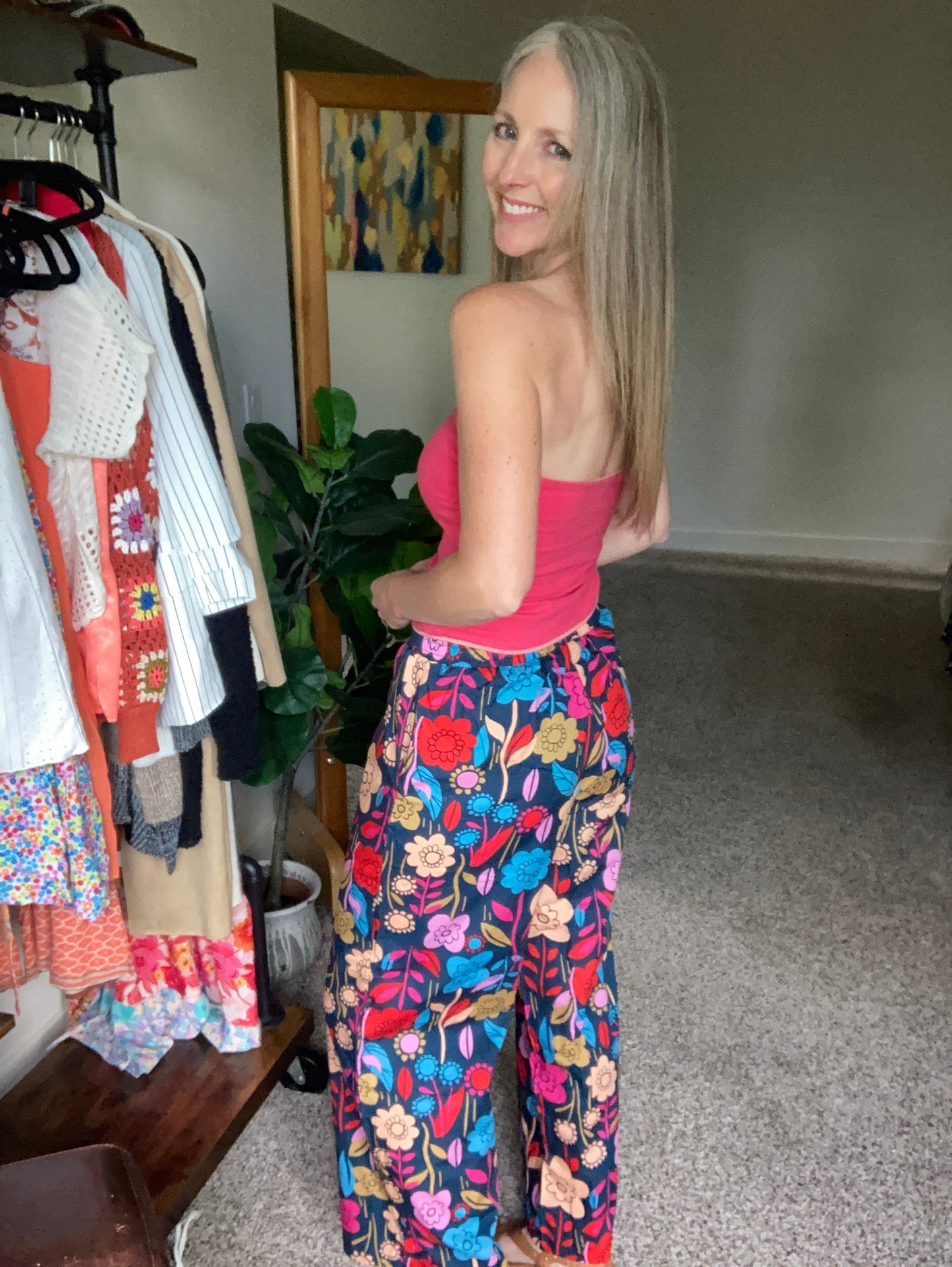 Retro Floral Smocked Wide Leg Pants