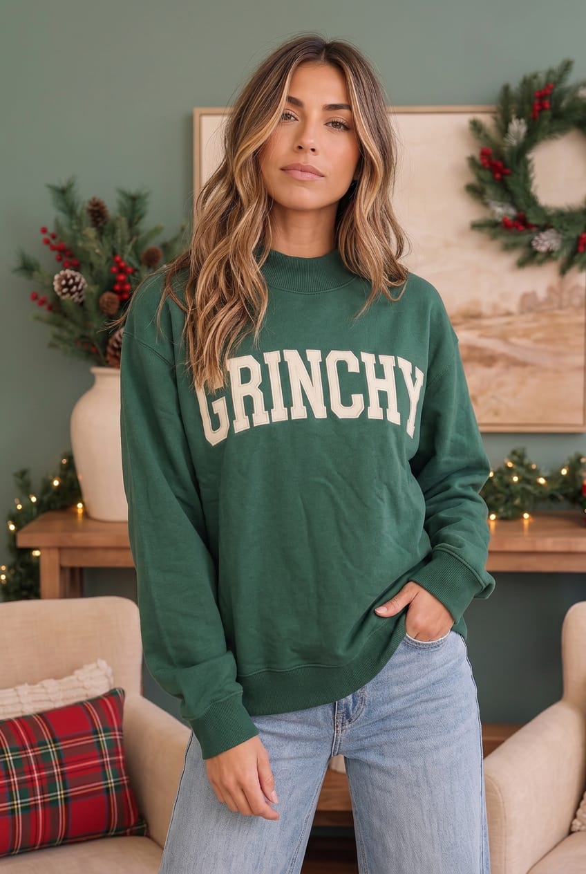 Grinchy Vibes Only Oversized Holiday Sweatshirt