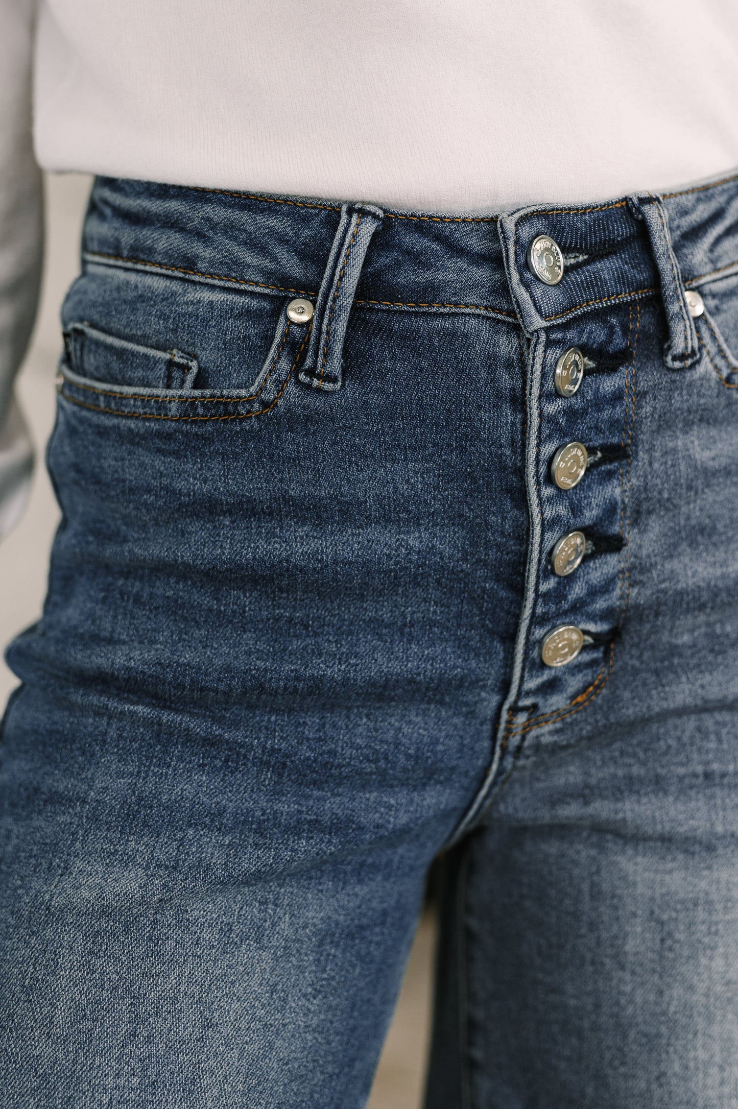 Judy Blue 33" Karla High Waist Column Straight Button-Fly & Back Welt Pkts