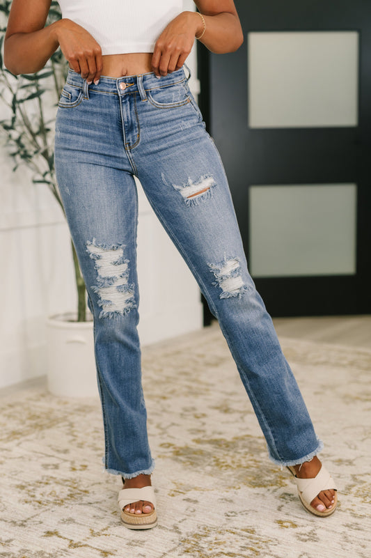 Judy Blue 32.5" Maureen High Rise Distressed Bootcut Jeans