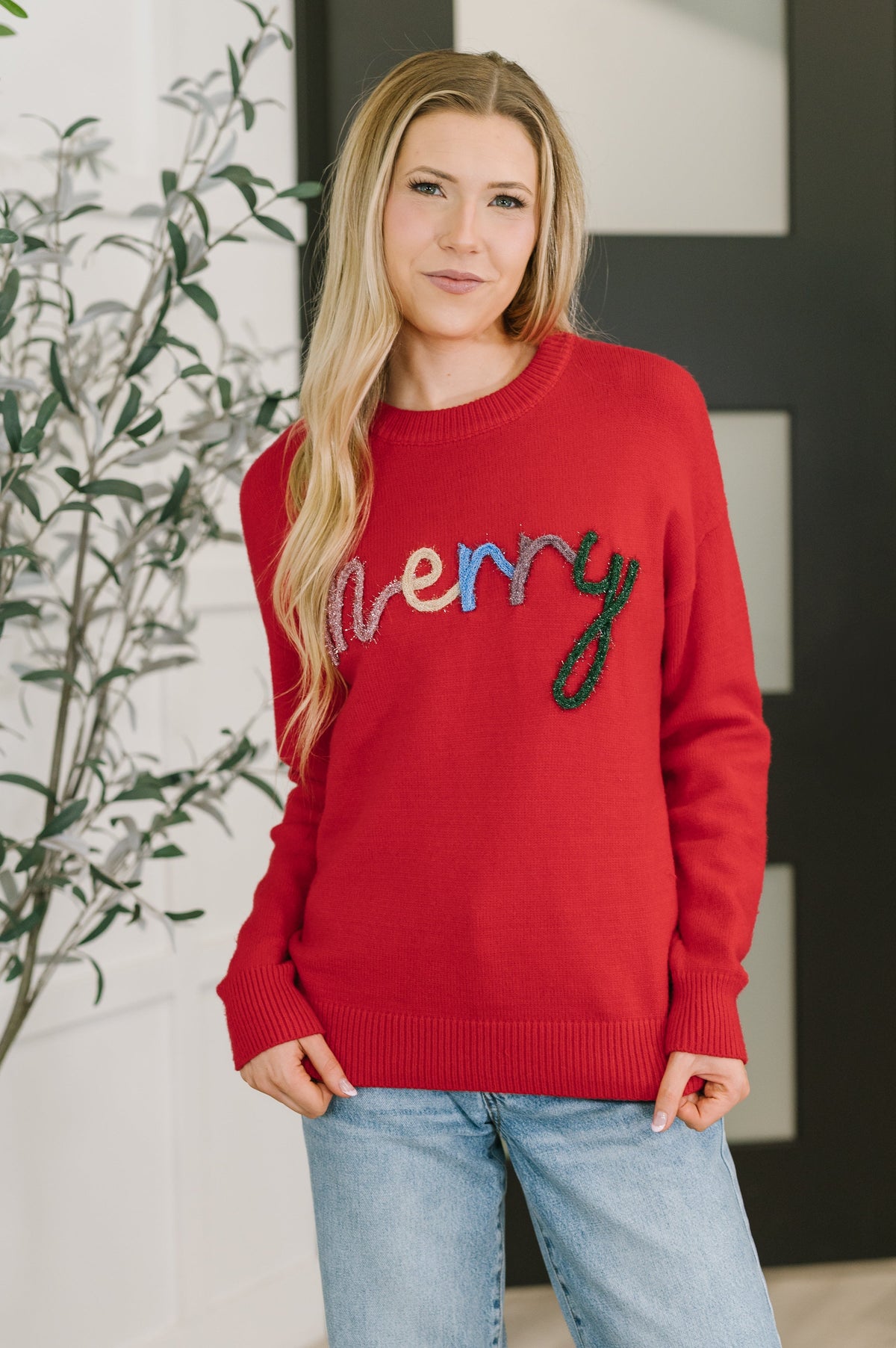 Merry Applique Drop Shoulder Pullover