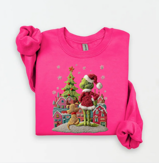 FAUX YARN GRINCH AND MAX SWEATSHIRT.