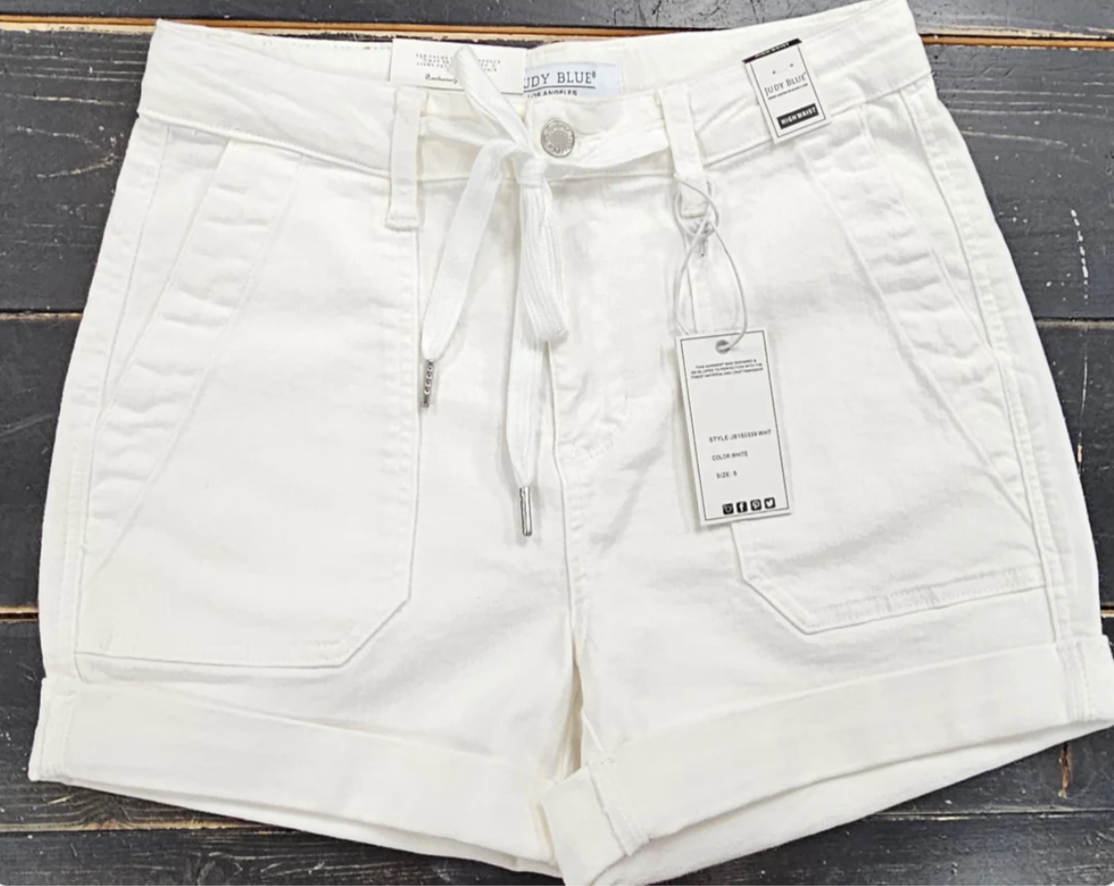Judy Blue High Waist Cuff Jogger Shorts in White