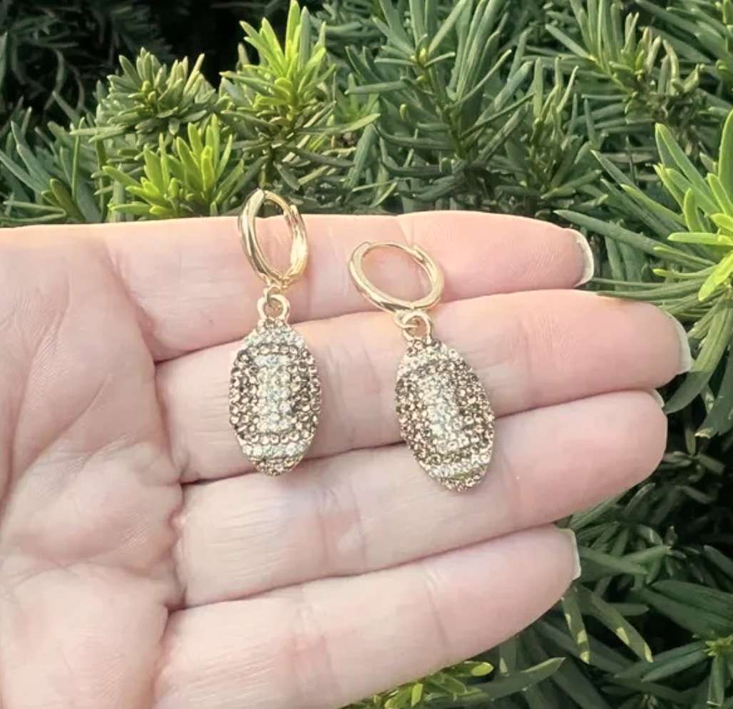 Football Rhinestone Huggie Hoop Earrings Gameday