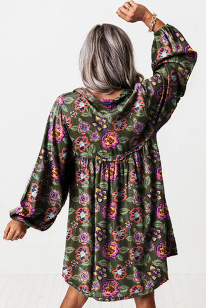Floral Print Bubble Sleeve Shift Dress