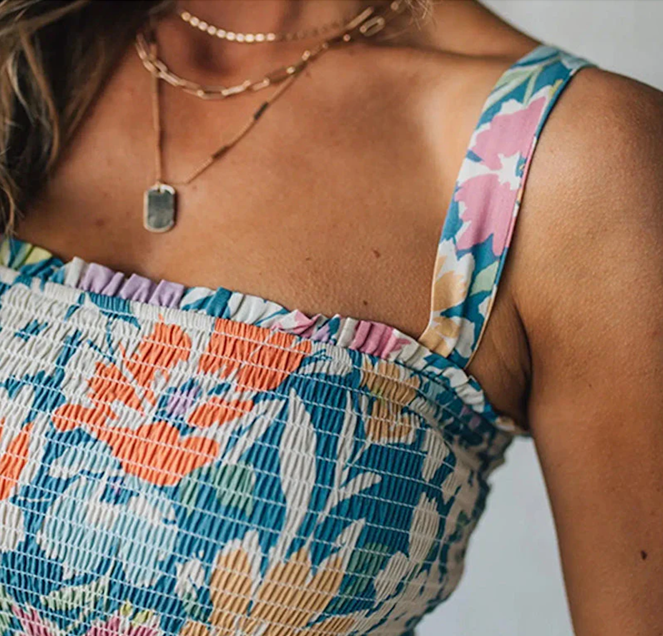 Floral Smocked Square Neck Midi Dress