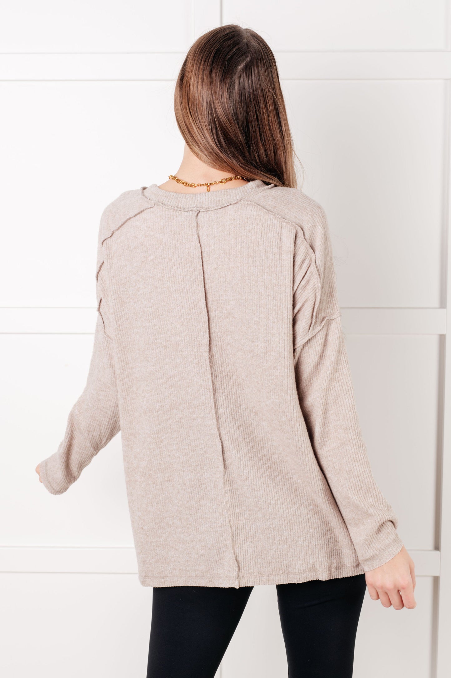 Simply Basic Ribbed Hacci Sweater in Almond