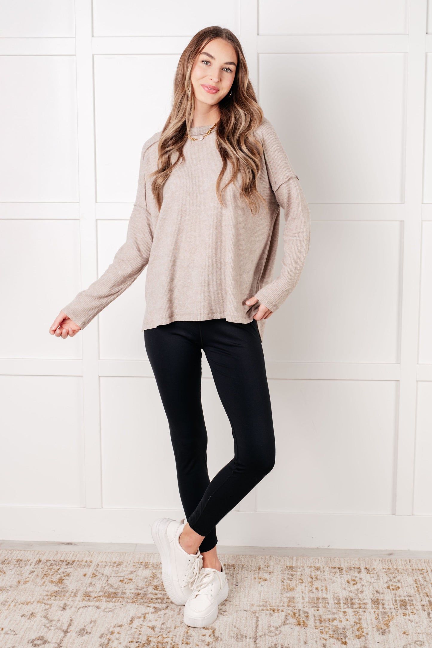 Simply Basic Ribbed Hacci Sweater in Almond