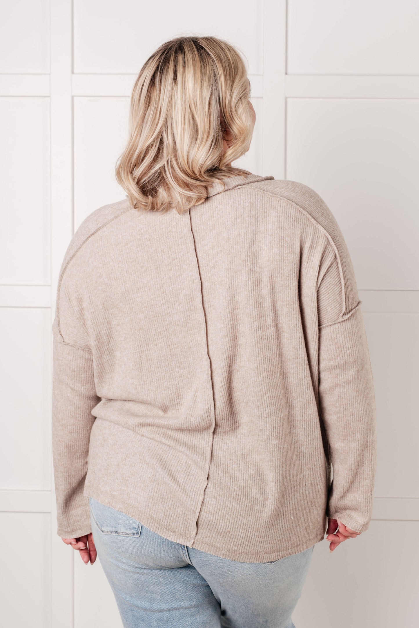 Simply Basic Ribbed Hacci Sweater in Almond