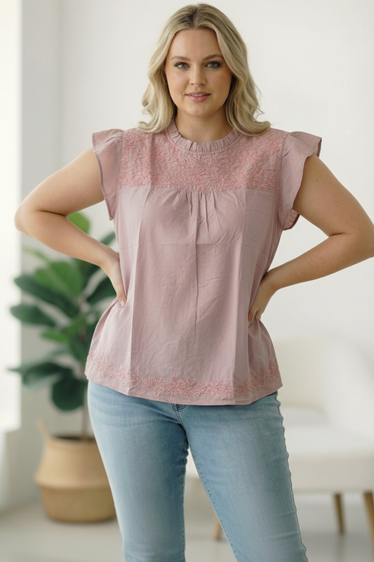 My Dusty Rose Darling Embroidered Blouse