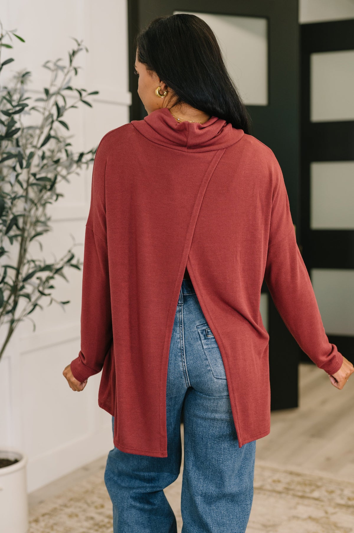 Travel Destination Cowl Neck Pullover in Wine