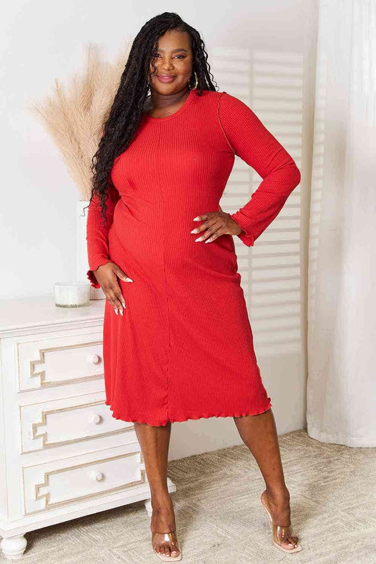 Culture Code Long Sleeve Midi Dress in Red
