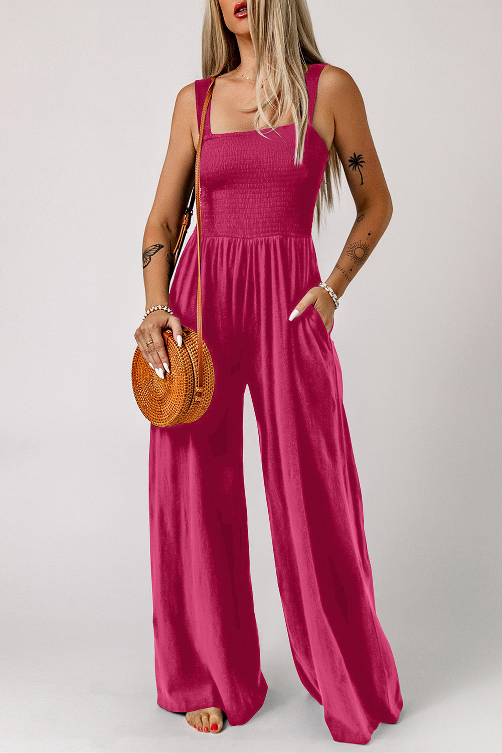 Smocked Top Wide Leg Jumpsuit - 4 Color Options