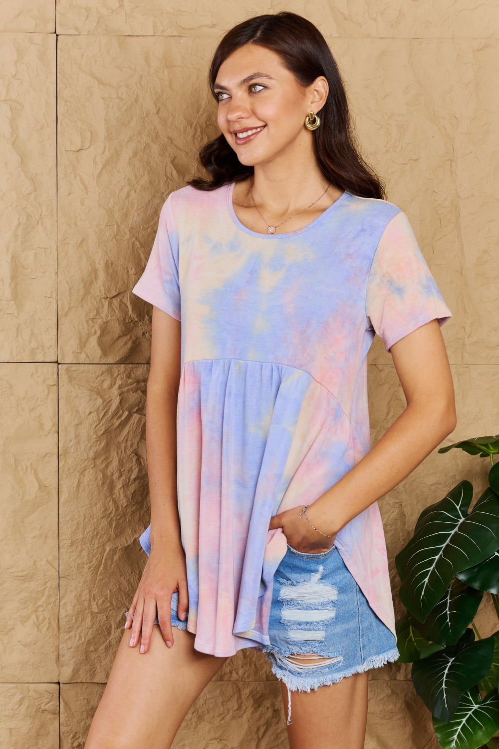So Soft Tie Dye Print Babydoll Top