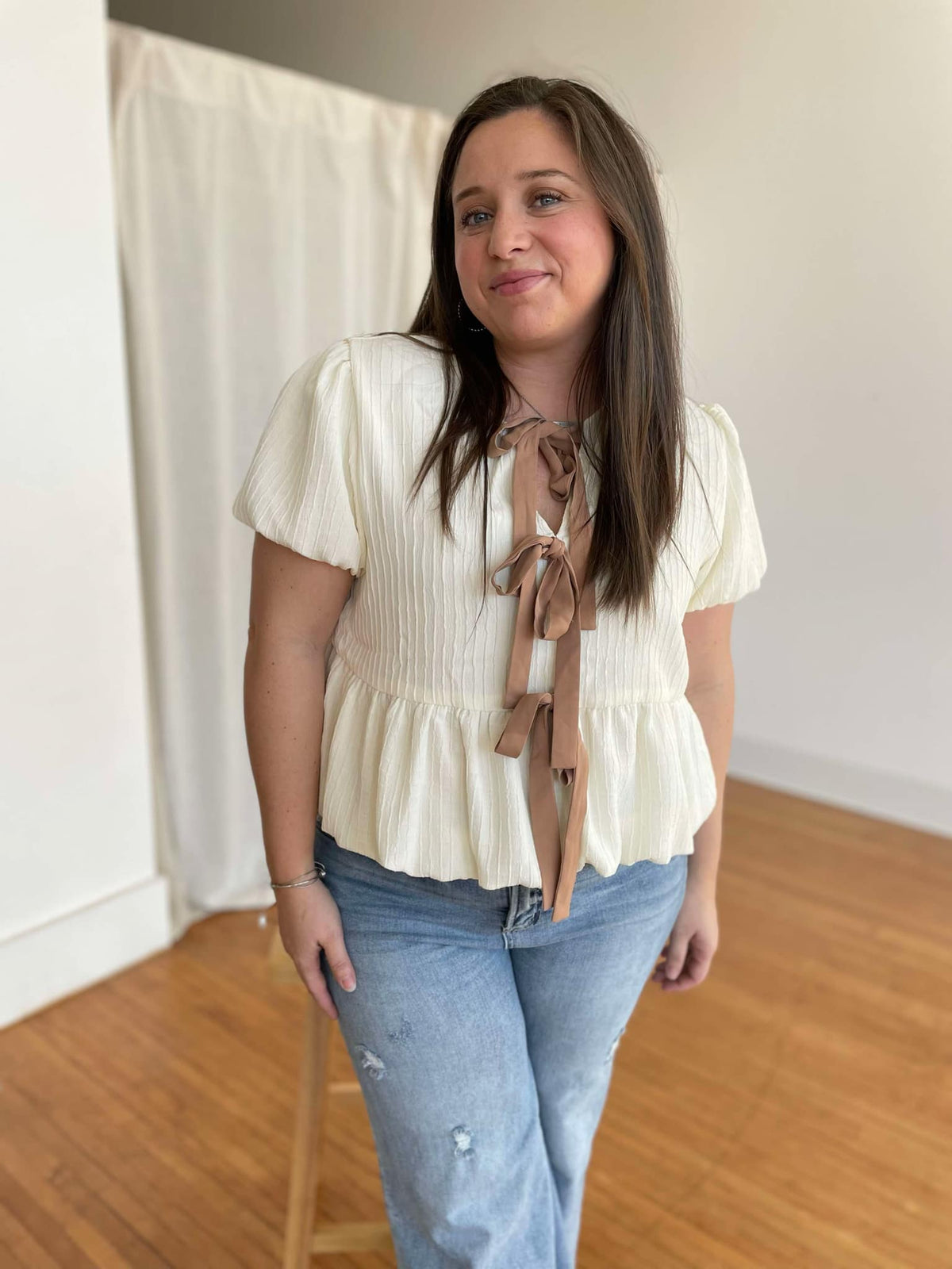 Tied Up In A Bow Textured Blouse