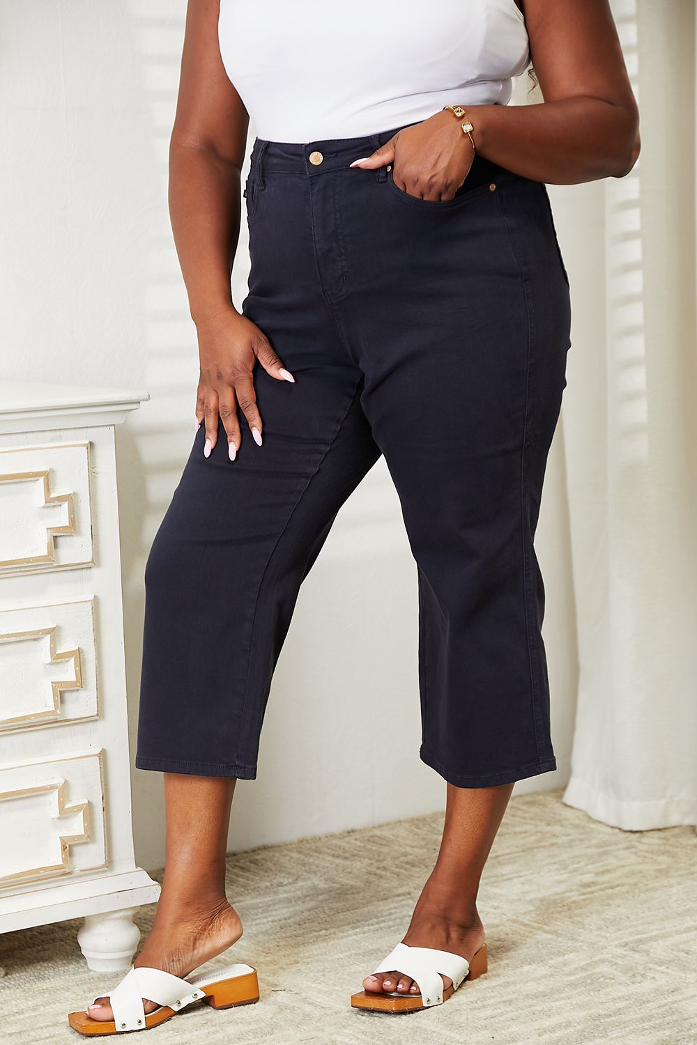 Judy Blue Tummy Control Wide Cropped Jeans - Indigo