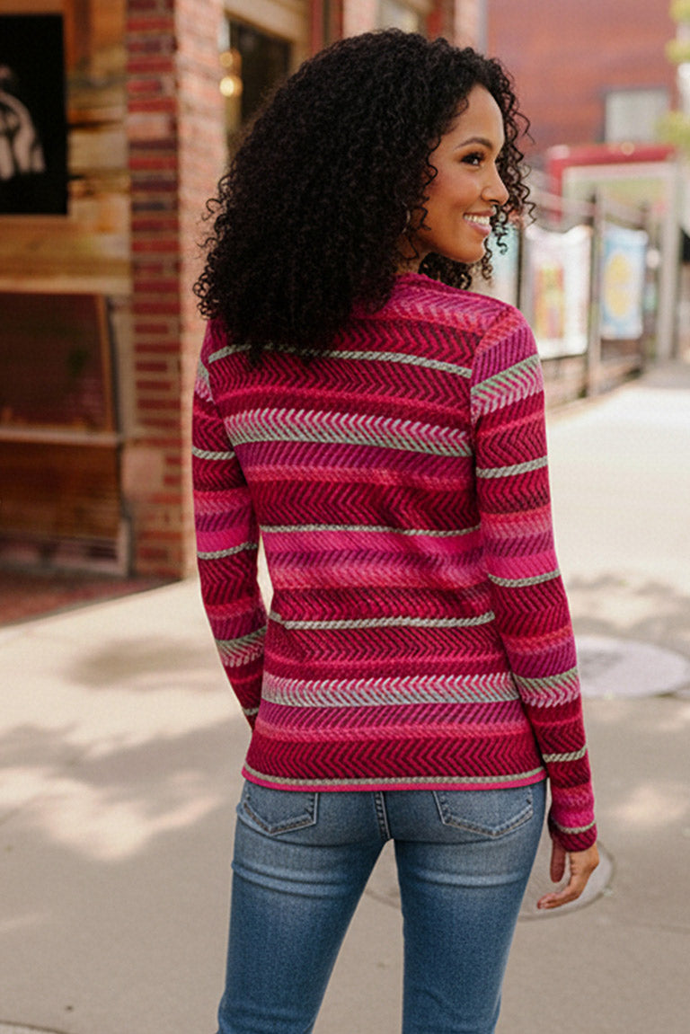 Keep Me Guessing Magenta Herringbone Long Sleeve
