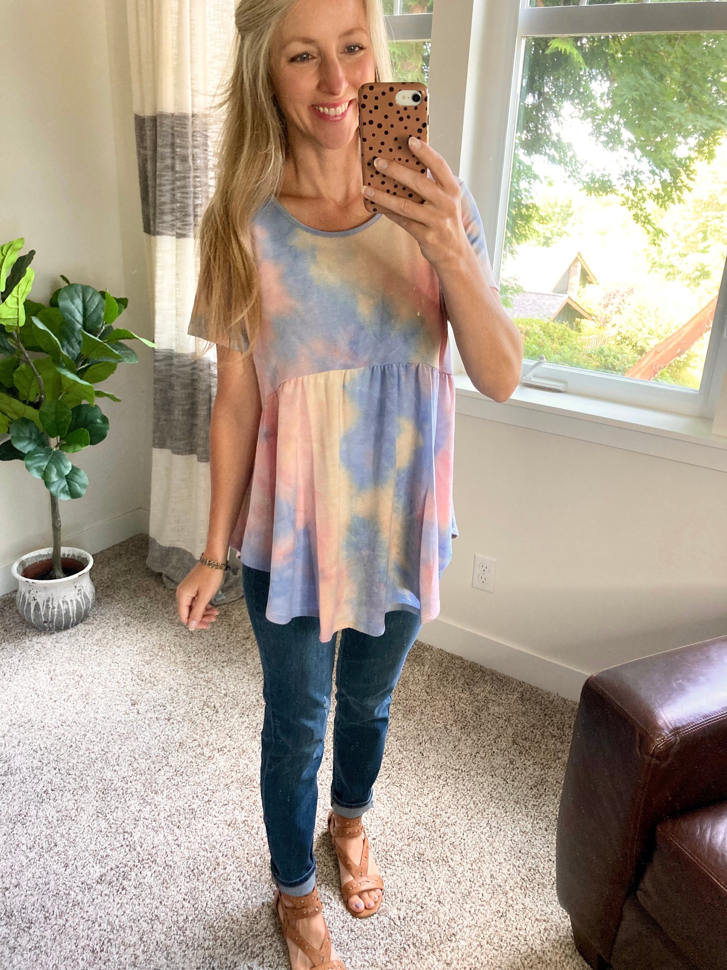 So Soft Tie Dye Print Babydoll Top