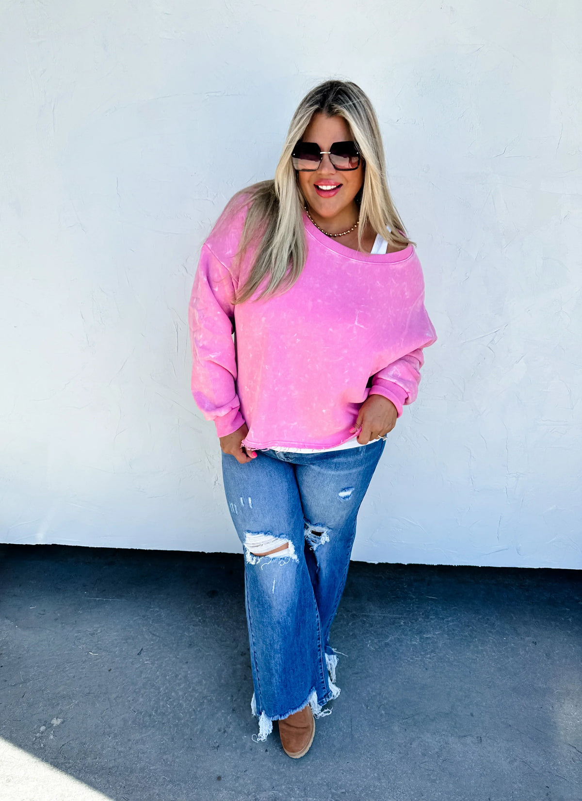 Kali Mineral Wash Sweatshirt In Vintage Pink