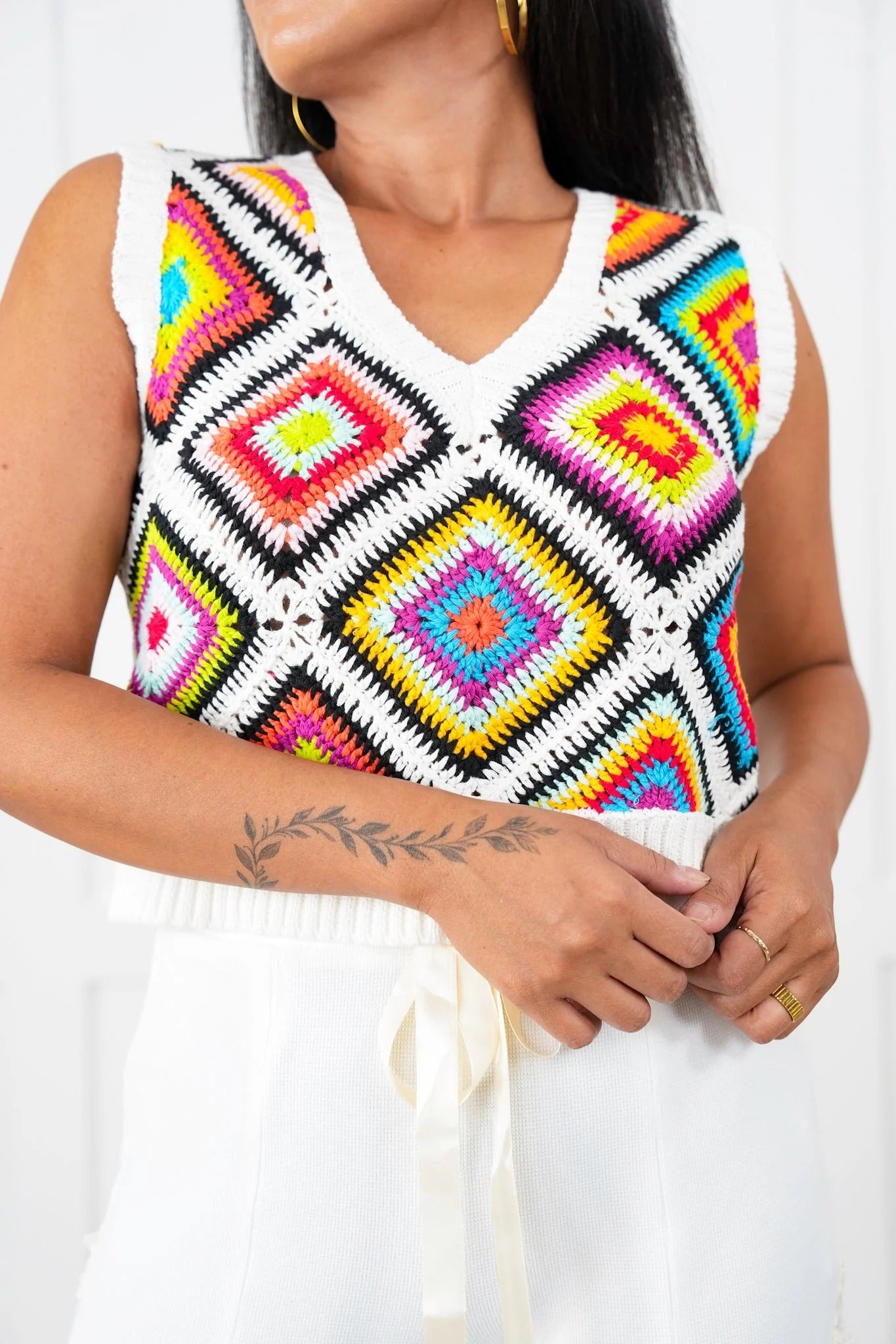 Granny Square Sleeveless Sweater Vest