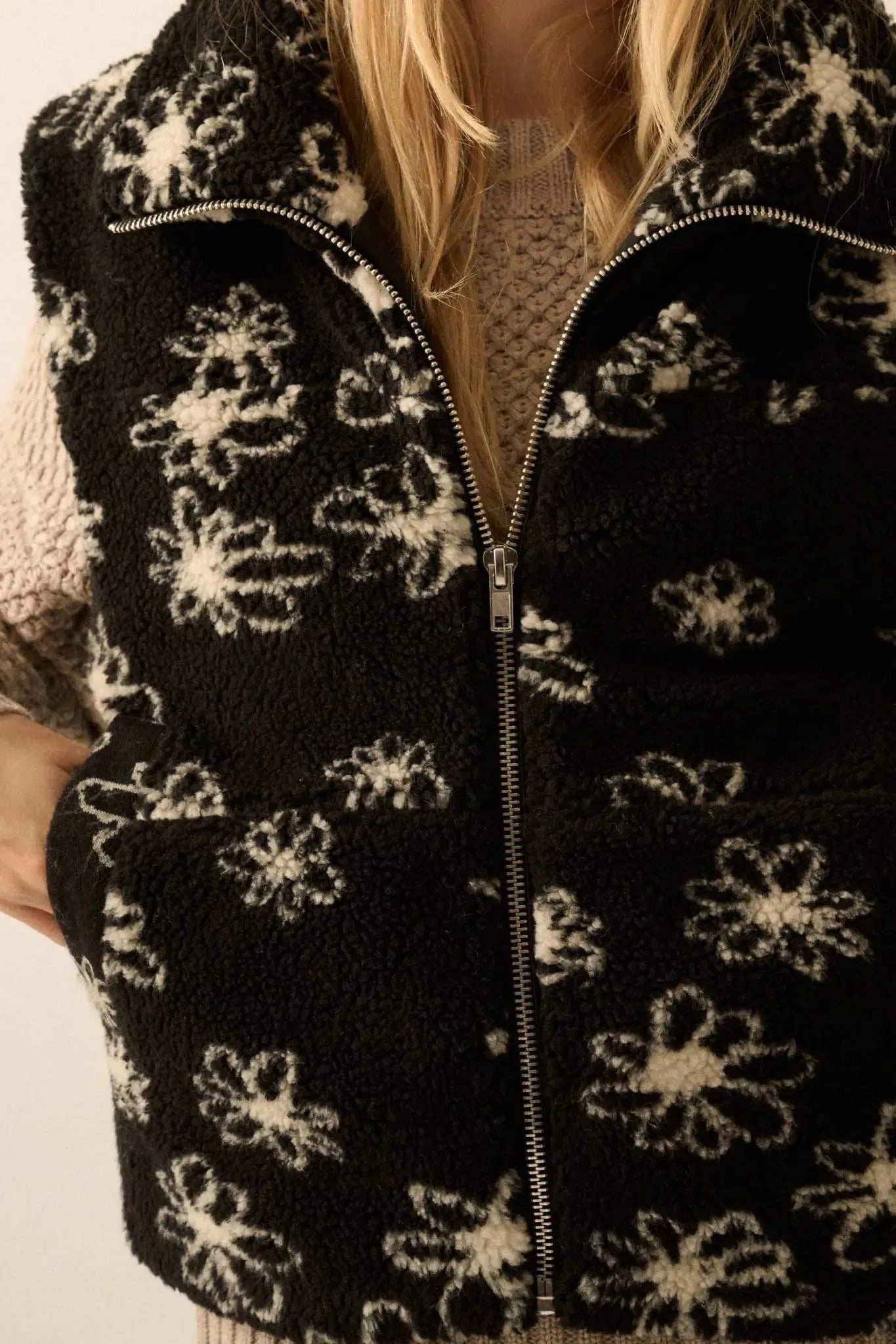 Winter Floral Sherpa Fleece Vest