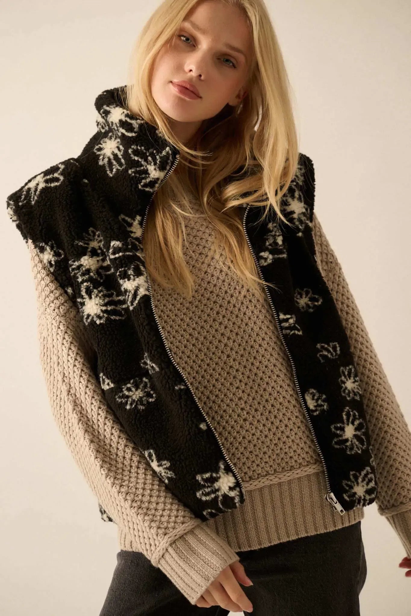 Winter Floral Sherpa Fleece Vest