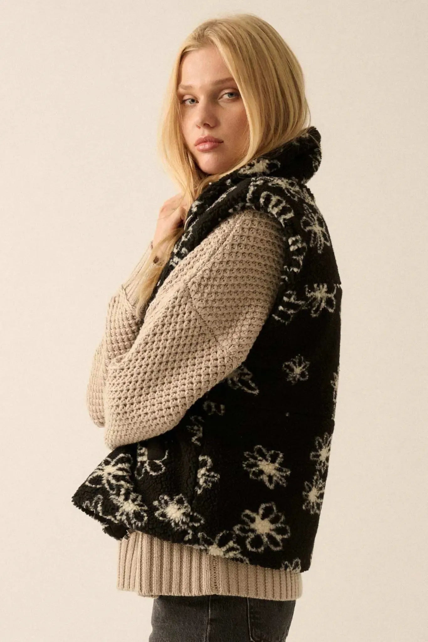 Winter Floral Sherpa Fleece Vest