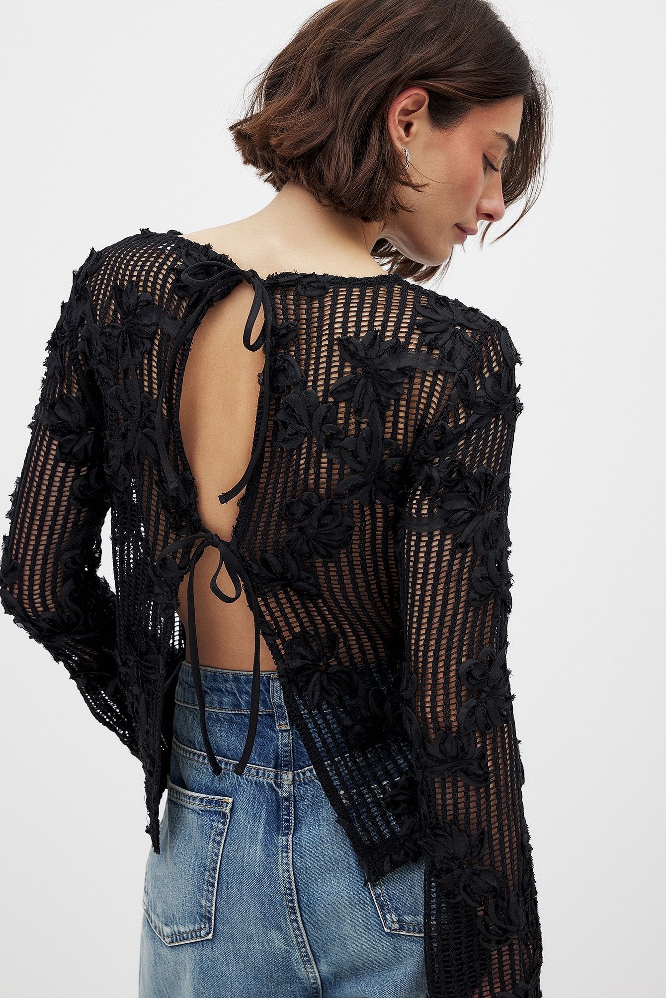 Open Back Floral Crochet Top - Black or White