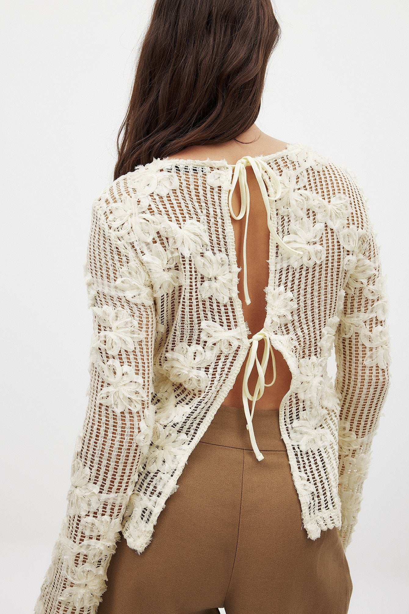 Open Back Floral Crochet Top - Black or White