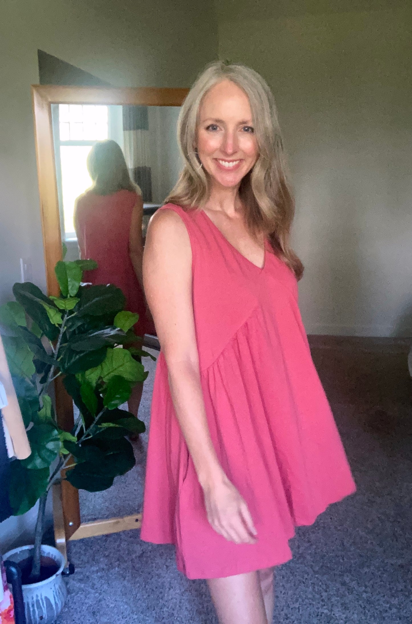 Princess Seam Mini Dress in Coral