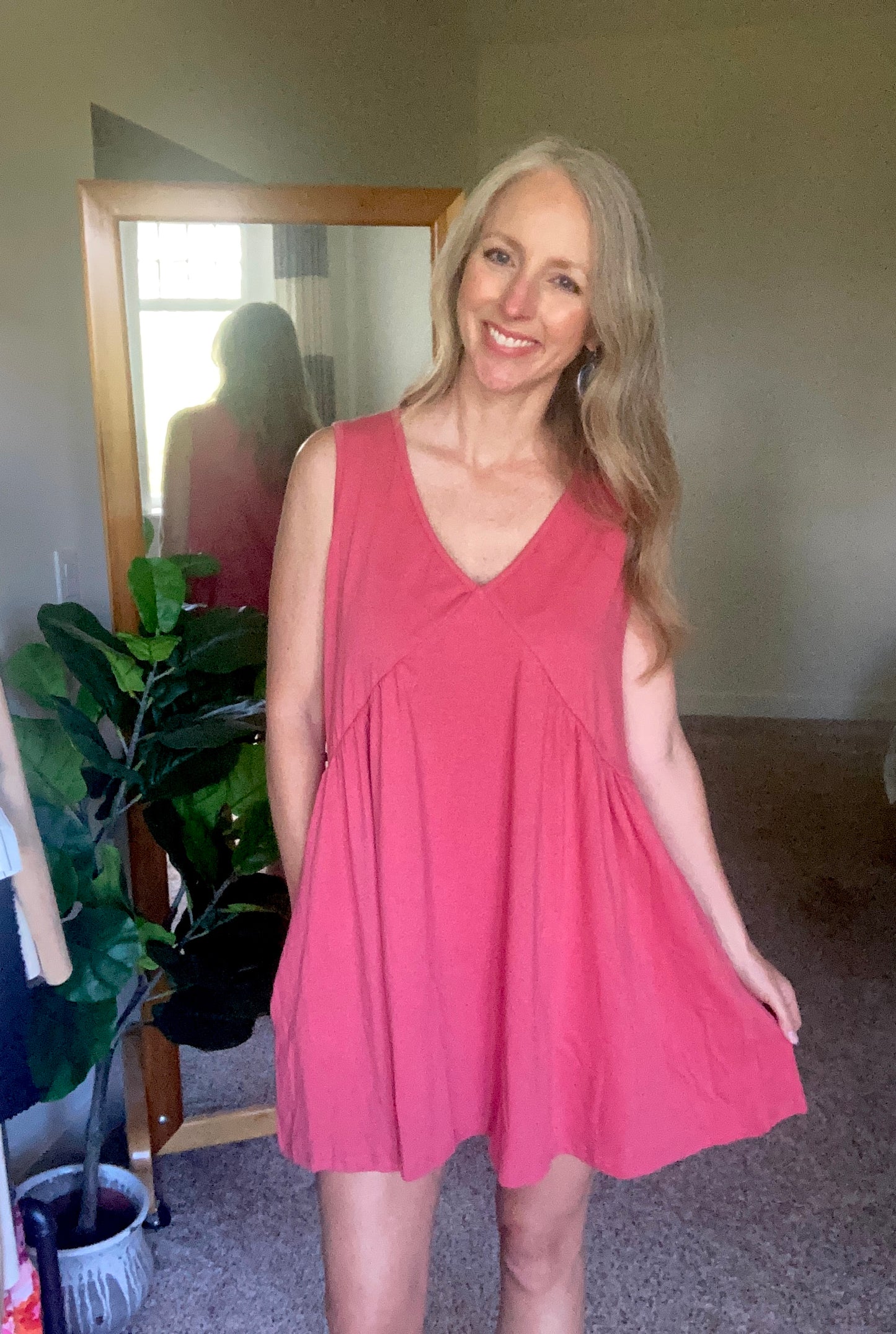 Princess Seam Mini Dress in Coral