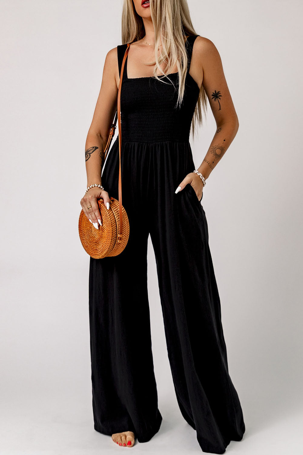 Smocked Top Wide Leg Jumpsuit - 4 Color Options