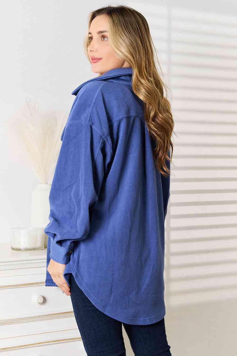Cozy Girl Fleece Button Down Shacket - Blue