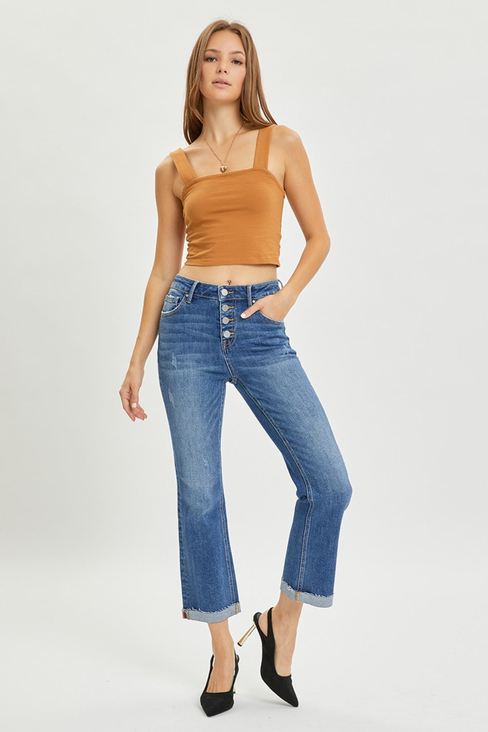 RISEN 27.5" Button Fly Cropped Bootcut Jeans