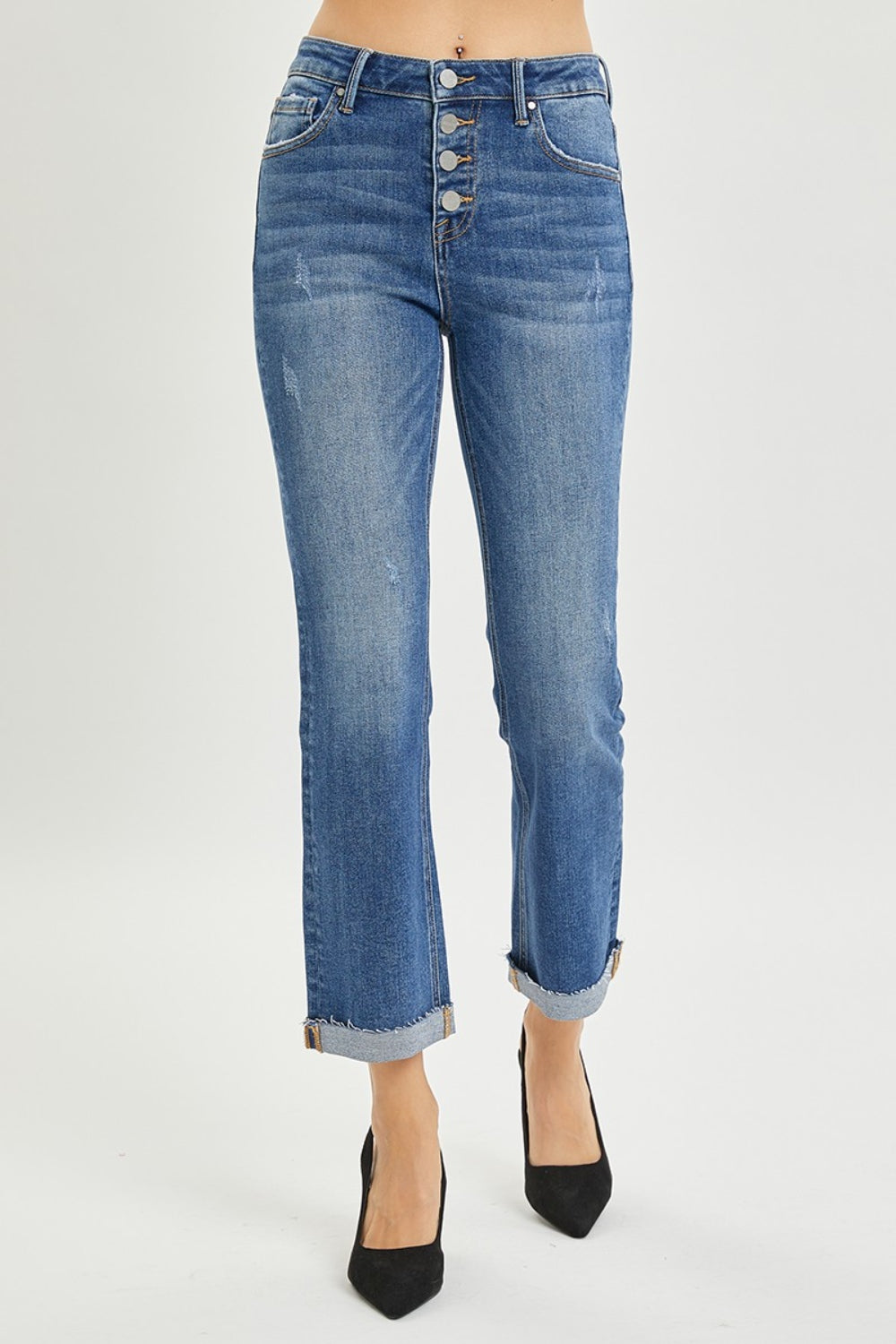 RISEN 27.5" Button Fly Cropped Bootcut Jeans